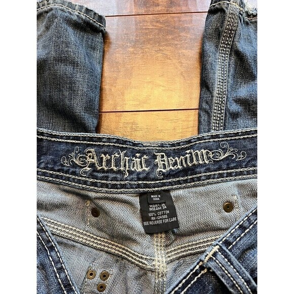 Archair Denim Mens Metal Studded Y2K Straight Leg Embroidered Jeans 36x34 - Picture 2 of 10